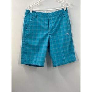 Mens Puma Performance Golf Shorts - Size 32 - Blue with plaid stripes